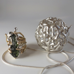 Moldavite ring and box pendant   by Vicky Forrester
